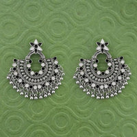 Jeweljunk Black & White Meenakari Silver Plated Afghani Earrings - 1314789I