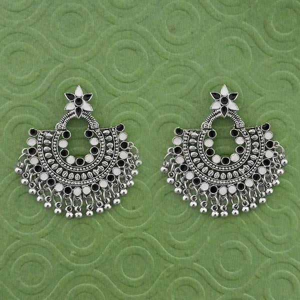 Jeweljunk Black & White Meenakari Silver Plated Afghani Earrings - 1314789I