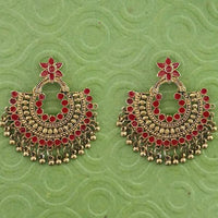 Jeweljunk Maroon Meenakari Gold Plated Afghani Earrings - 1314790A