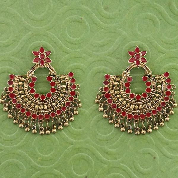 Jeweljunk Maroon Meenakari Gold Plated Afghani Earrings - 1314790A