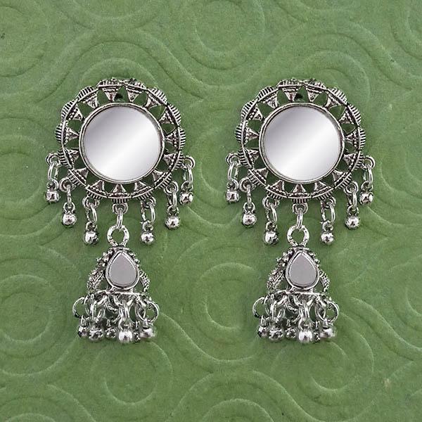Jeweljunk Silver Plated Mirror Dangler Earrings  - 1314791