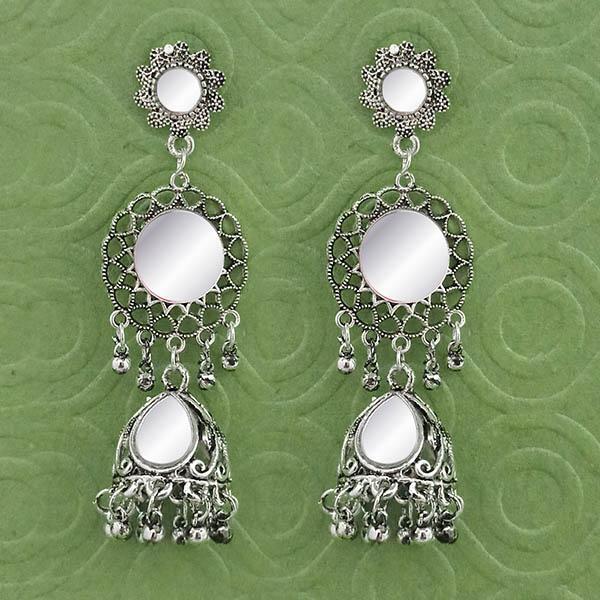 Tip Top Fashions Silver Plated Mirror Jhumki Earrings - 1314793