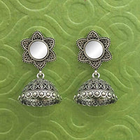Jeweljunk Silver Plated Mirror Jhumki Earrings - 1314796B