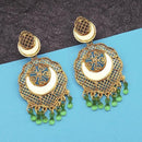 Jeweljunk Gold Plated Green Beads Mirror Dangler Earrings - 1314798B