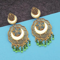 Jeweljunk Gold Plated Green Beads Mirror Dangler Earrings - 1314798B