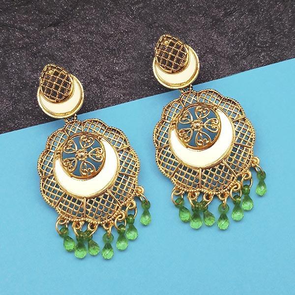 Jeweljunk Gold Plated Green Beads Mirror Dangler Earrings - 1314798B