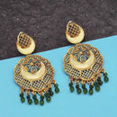 Jeweljunk Gold Plated Green Beads Mirror Dangler Earrings - 1314798D