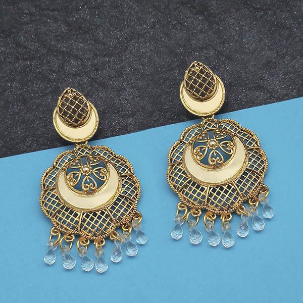 Jeweljunk Gold Plated White Beads Mirror Dangler Earrings - 1314798F