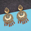 Jeweljunk Gold Plated Brown Beads Mirror Dangler Earrings - 1314798G