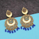 Jeweljunk Gold Plated Blue Beads Mirror Dangler Earrings - 1314798H