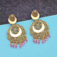 Jeweljunk Gold Plated Pink Beads Mirror Dangler Earrings - 1314798I