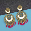 Jeweljunk Gold Plated Pink Beads Mirror Dangler Earrings - 1314798J