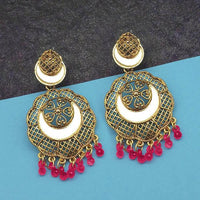 Jeweljunk Gold Plated Pink Beads Mirror Dangler Earrings - 1314798J