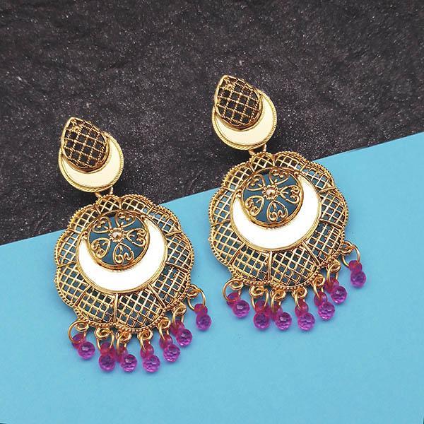 Jeweljunk Gold Plated Purple Beads Mirror Dangler Earrings - 1314798L