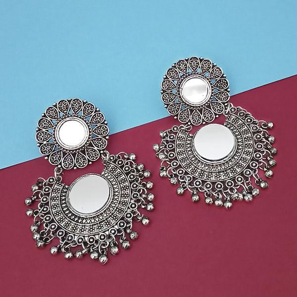 Jeweljunk Silver Plated Mirror Dangler Afghani Earrings - 1314823A