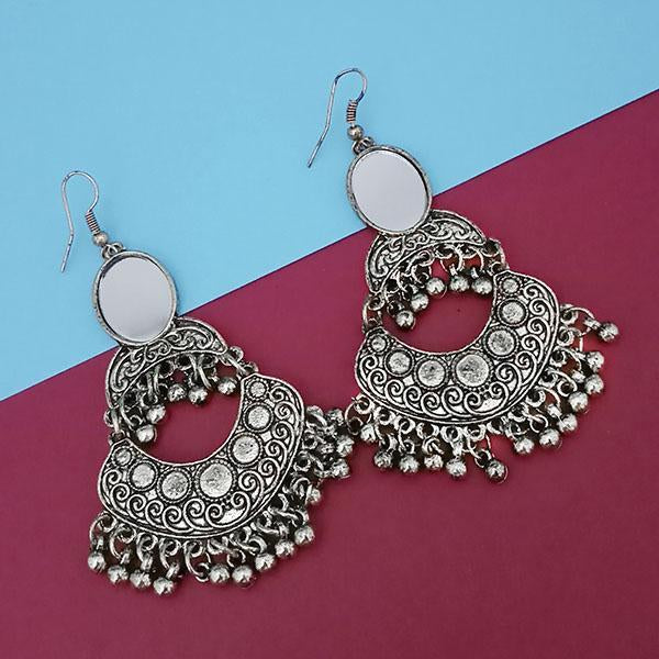 Tip Top Fashions Silver Plated Mirror Dangler Afghani Earrings - 1314826A
