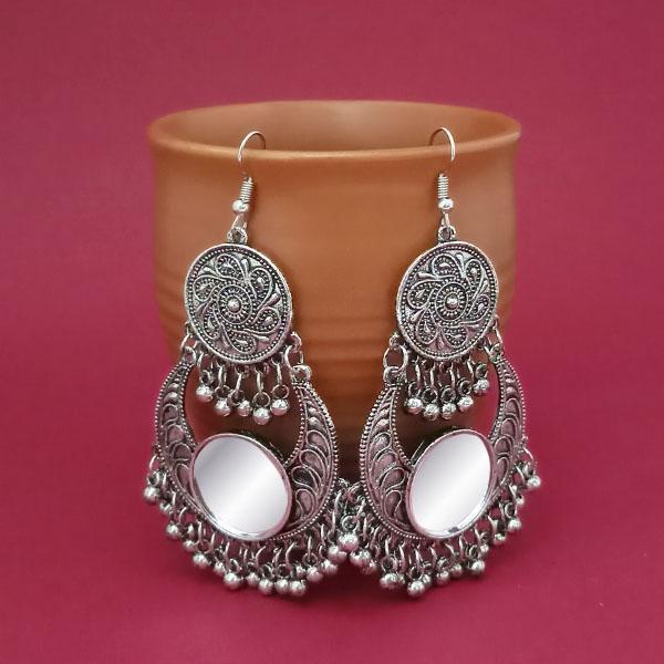 Tip Top Fashions Silver Plated Mirror Dangler Afghani Earrings - 1314827A