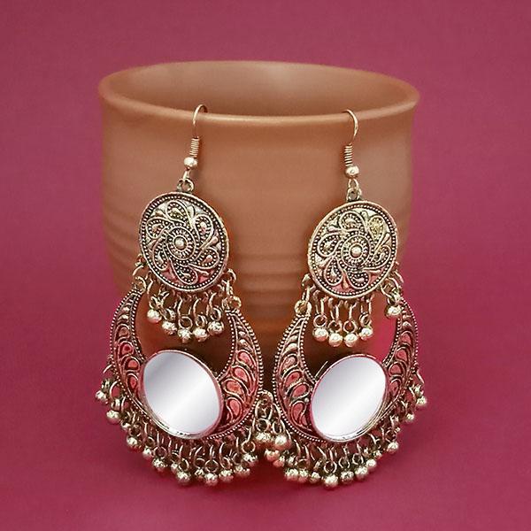 Tip Top Fashions Gold Plated Mirror Dangler Afghani Earrings - 1314827B