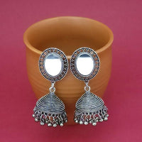 Tip Top Fashions Silver Plated Mirror Jhumki Earrings - 1314828A