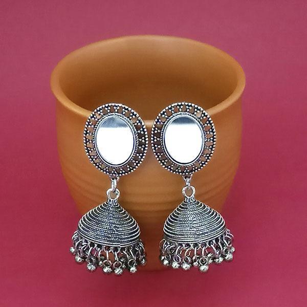 Tip Top Fashions Silver Plated Mirror Jhumki Earrings - 1314828A