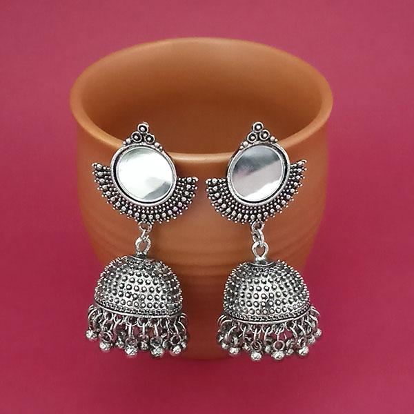 Tip Top Fashions Silver Plated Mirror Jhumki Earrings - 1314832A