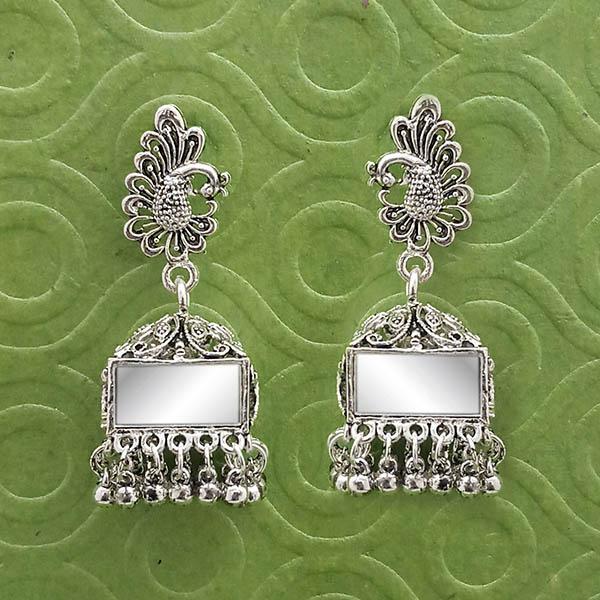 Jeweljunk Silver Plated Mirror Jhumki Earrings - 1314903