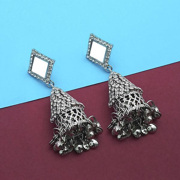 Jeweljunkm Silver Plated Stone Mirror Jhumki Earrings - 1314913