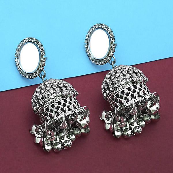 Jeweljunkm Silver Plated Stone Mirror Jhumki Earrings - 1314914