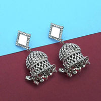 Jeweljunkm Silver Plated Stone Mirror Jhumki Earrings - 1314915