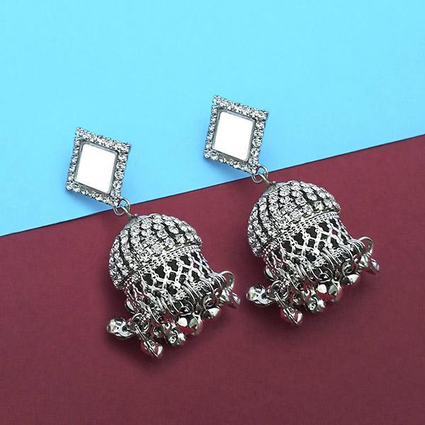 Jeweljunkm Silver Plated Stone Mirror Jhumki Earrings - 1314915