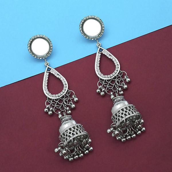 Jeweljunkm Silver Plated Stone Mirror Jhumki Earrings - 1314916