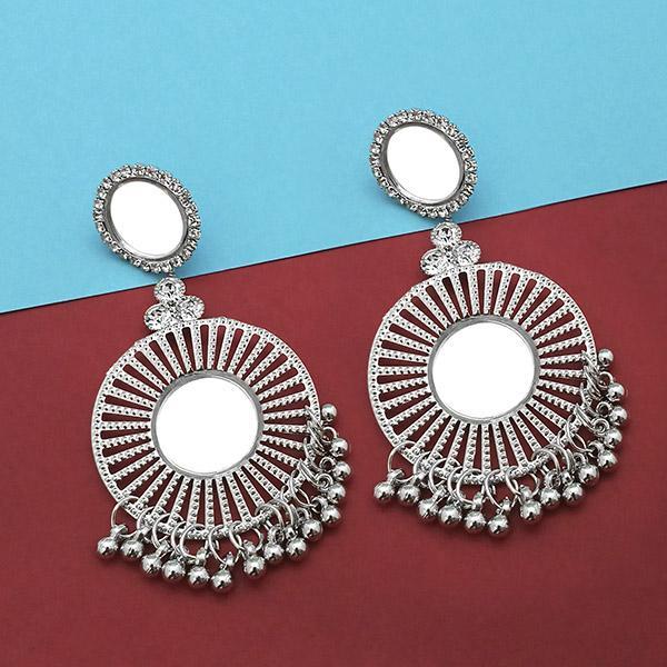 Jeweljunk Silver Plated Stone Mirror Dangler Earrings - 1314917