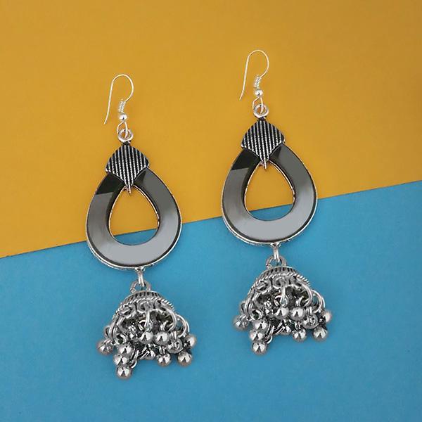 Tip Top Fashions Oxidised Plated Mirror Jhumki Earrings - 1314943A