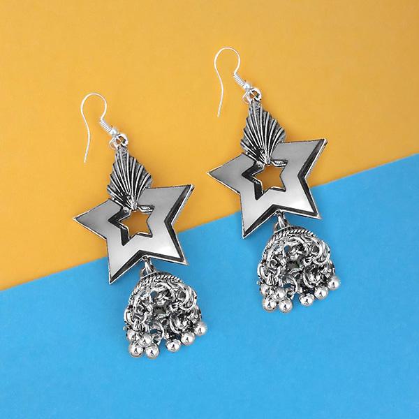 Tip Top Fashions Star Design Mirror Oxidised Plated Jhumki Earrings - 1314950A