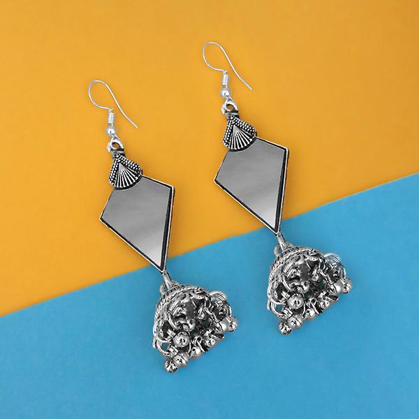 Tip Top Fashions Oxidised Plated Mirror Jhumki Earrings - 1314951A