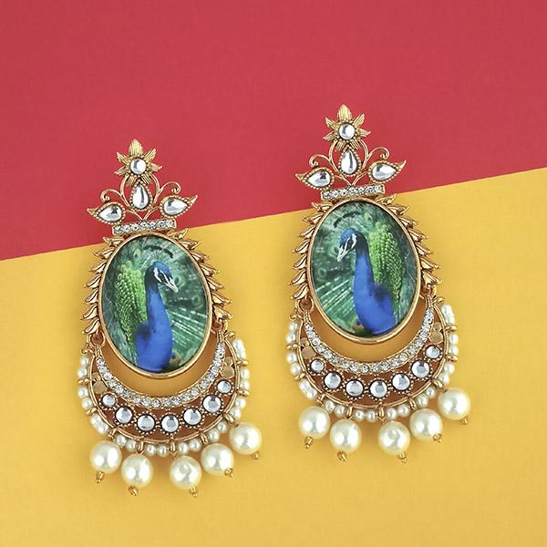 Kriaa Gold Plated Kundan Peacock Design Dangler Earrings - 1315119