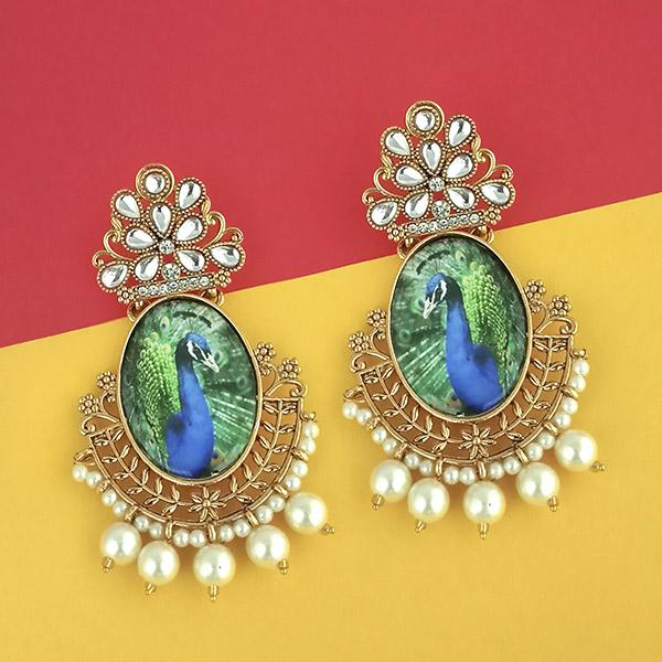 Kriaa Gold Plated Kundan Peacock Design Dangler Earrings - 1315120