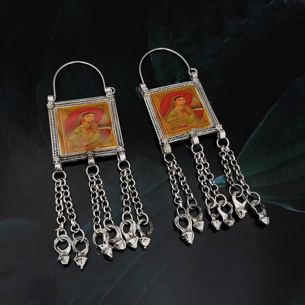 Jeweljunk Oxidised Plated Queen Afghani Earrings
