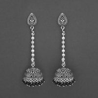 Jeweljunk Black Beads Oxidised Chain Jhumki Earrings - 1315202B