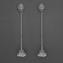 Jeweljunk White Beads Oxidised Chain Jhumki Earrings - 1315203A