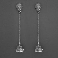 Jeweljunk White Beads Oxidised Chain Jhumki Earrings - 1315203A