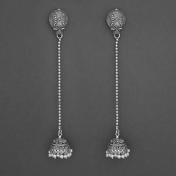 Jeweljunk White Beads Oxidised Chain Jhumki Earrings - 1315203A
