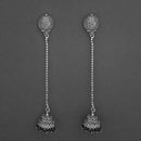 Jeweljunk Black Beads Oxidised Chain Jhumki Earrings - 1315203B