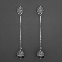 Jeweljunk Black Beads Oxidised Chain Jhumki Earrings - 1315203B