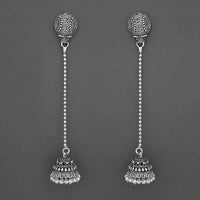 Jeweljunk White Beads Oxidised Chain Jhumki Earrings - 1315204A