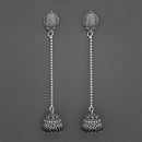 Jeweljunk Black Beads Oxidised Chain Jhumki Earrings - 1315204B