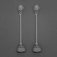 Jeweljunk Black Beads Oxidised Chain Jhumki Earrings - 1315204B