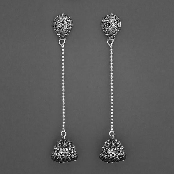 Jeweljunk Black Beads Oxidised Chain Jhumki Earrings - 1315204B
