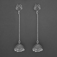 Jeweljunk White Beads Oxidised Chain Jhumki Earrings - 1315205A