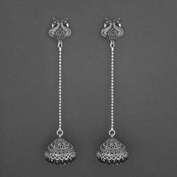 Jeweljunk Black Beads Oxidised Chain Jhumki Earrings - 1315205B